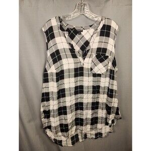 Torrid Black White Plaid Striped Pullover Tank Sleeveless Top Blouse Plus Size 2